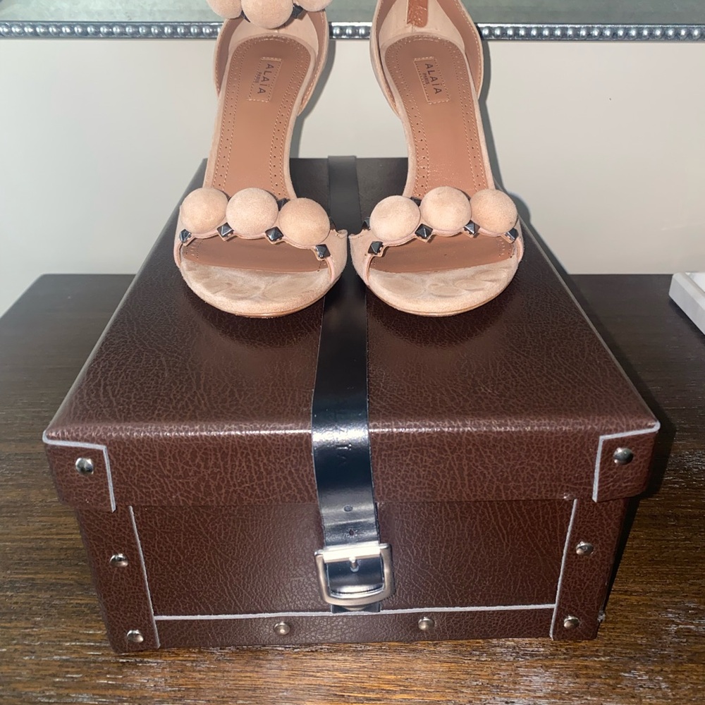 Alaia Nude Suede Heels with Embellishments - Picture 14 of 16